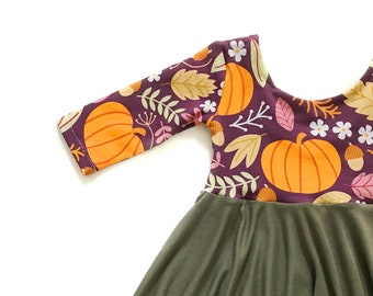 Pumpkin Twirl Dress,  Pumpkin Dress,  Plum Twirl Dress, Toddler Twirl Dress, Girl Twirl Dress, Baby Twirl Dress,  Fall Dress