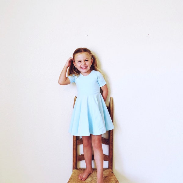 Blue Twirl Dress, Light Blue Dress, Solid Color Dress, Toddler Dress, Girl Dress, Baby Dress, Birthday Dress, Christmas Dress, Fall Dress