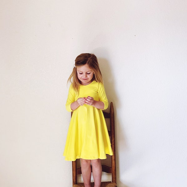 Yellow Twirl Dress, Yellow Dress, Solid Color Dress, Toddler Dress, Girl Dress, Baby Dress, Spring Dress, Christmas Dress, Easter Dress