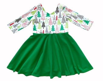 Christmas Twirl Dress, Christmas Tree Dress, Winter Twirl Dress, Toddler Twirl Dress, Girl Twirl Dress, Baby Dress, Holiday Dress