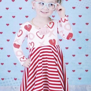 Valentine's Red Stripe Heart Dress For Toddler Girls