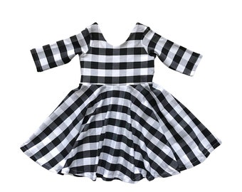 Buffalo Plaid Dress, Black White Dress, Plaid Dress, Toddler Dress, Girl Dress, Baby Dress, Fall Dress, Christmas Dress, Holiday Dress