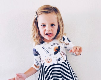 Halloween Twirl Dress, Ghost Dress, Black White Twirl Dress, Toddler Twirl Dress, Girl Twirl Dress, Baby Twirl Dress, Fall Dress