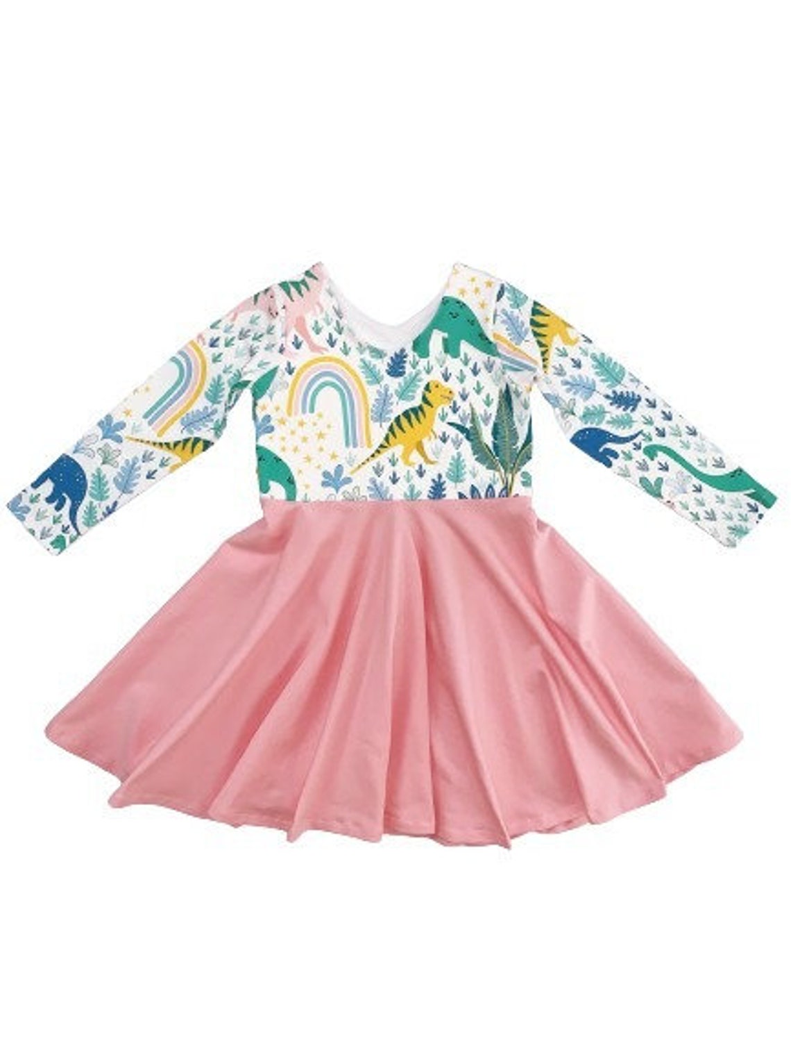 Dinosaur Dress Rainbow Dress Pink Dinosaur Dress Toddler Etsy