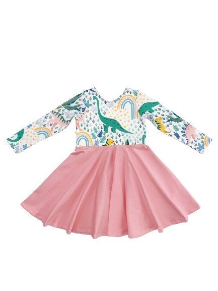 Dinosaur Dress Rainbow Dress Pink Dinosaur Dress Toddler | Etsy