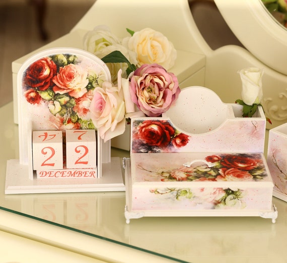 Office Desk Accessory For Women White Desk Organizer Set Etsy