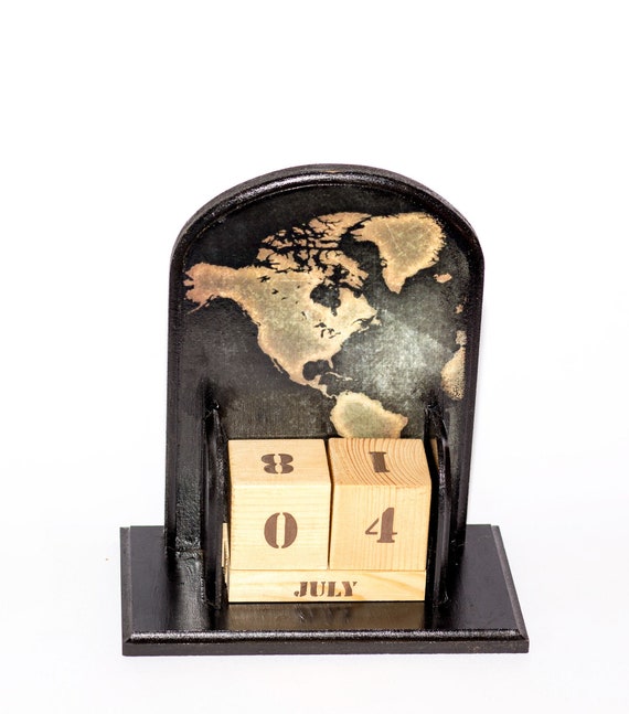 Perpetual Desk Calendar For Teachers Gift Old World Map Gift Etsy