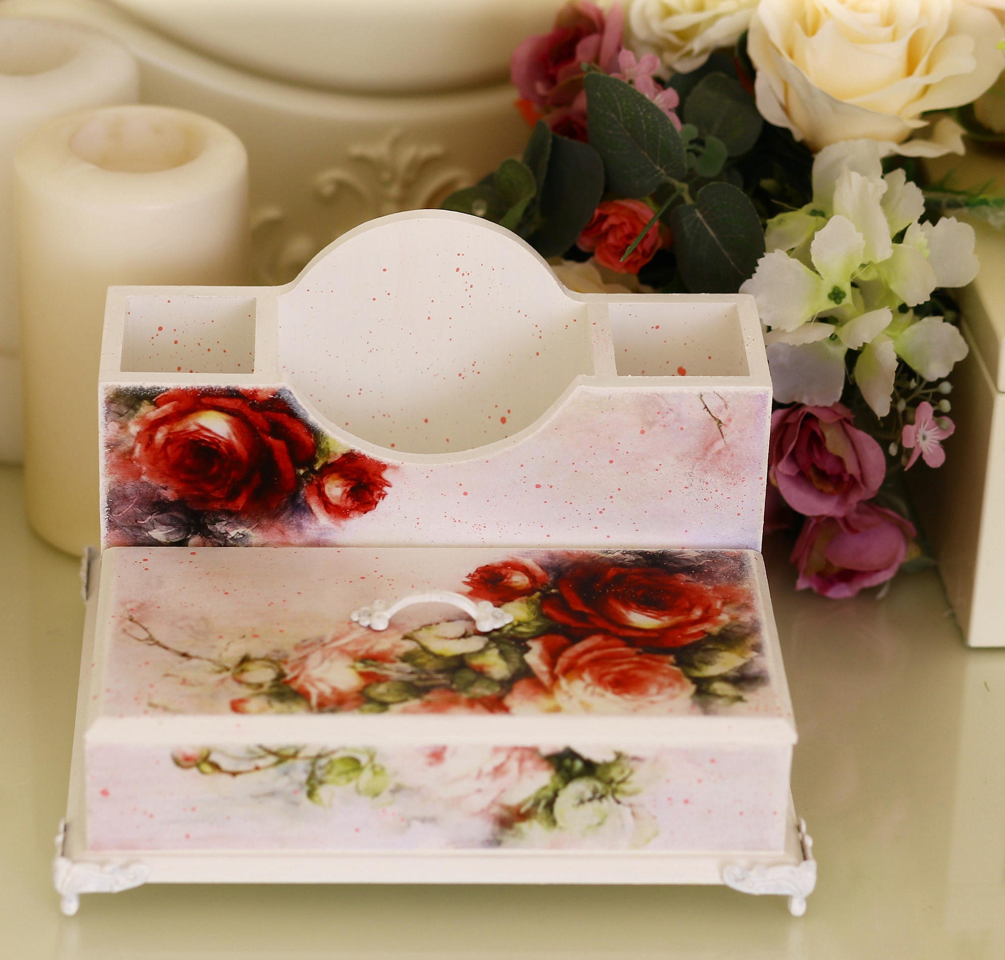 Office Desk Accessory for Women White desk organizer set Etsy