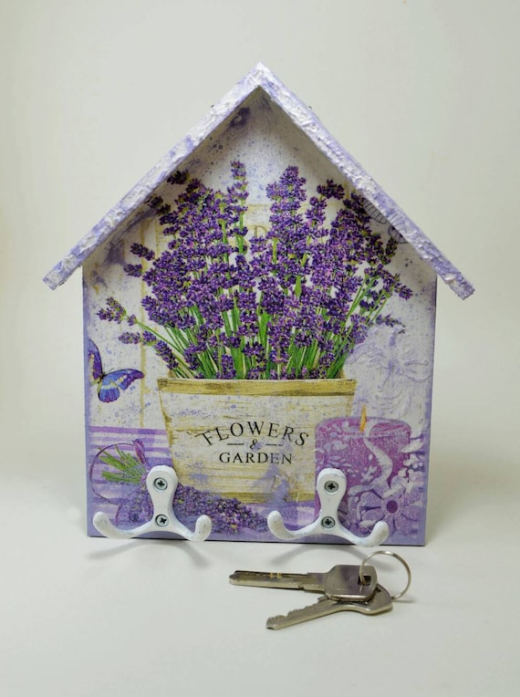 White wooden Purple Lavender Garden Letter Rack Shabby Chic