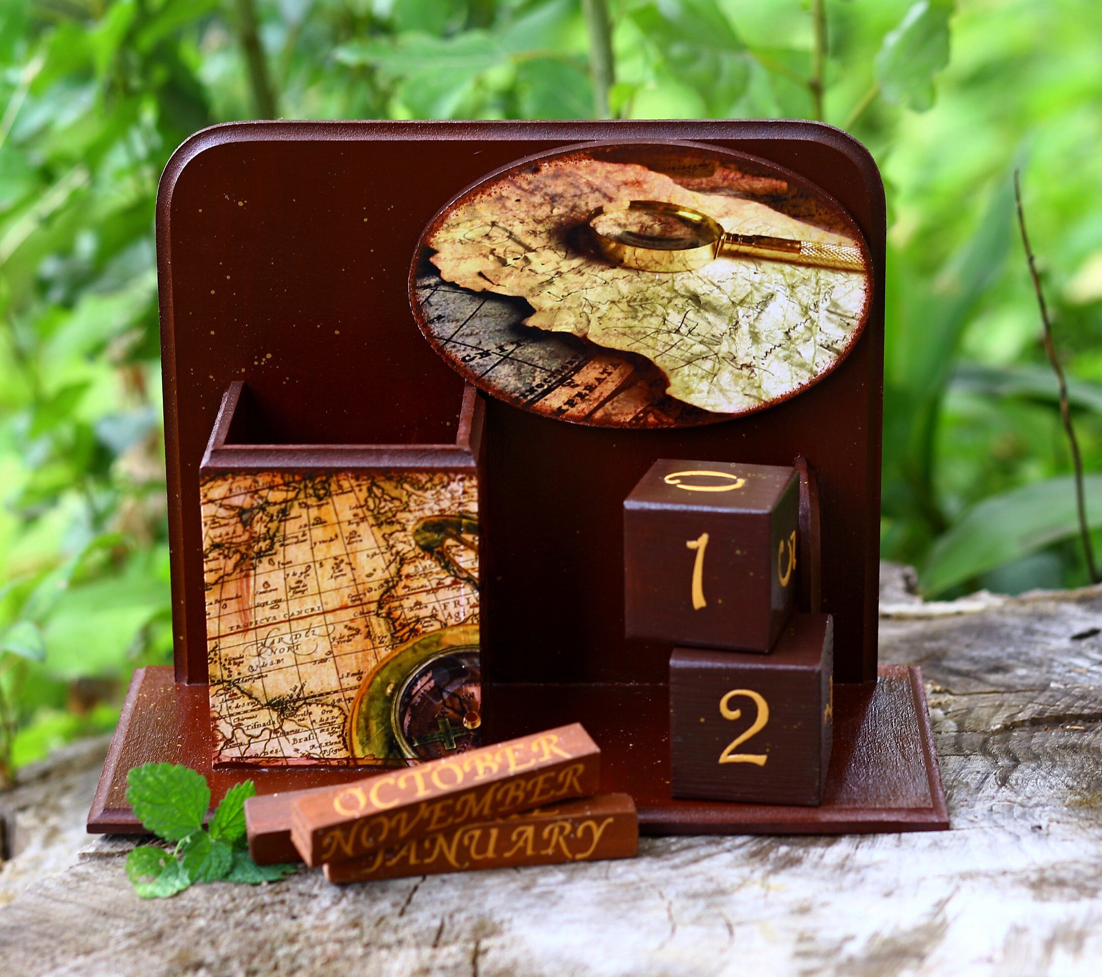 Office desk organizer Perpetual calendar World travel map Desk Etsy