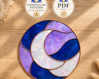 Molde em PDF para vitral Lua Redonda, Modelo para Apanhador de Sol em Vidro para Imprimir, Molde de Vitral Faça Você Mesmo para Iniciantes e Nível Intermediário