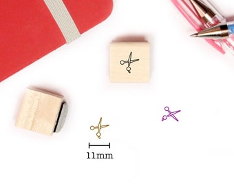 Scissors Stamp for Planner and Bullet Journal, Mini Icon Wood Stamp 11mm