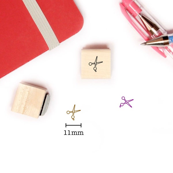 Scissors Stamp for Planner and Bullet Journal, Mini Icon Wood Stamp 11mm