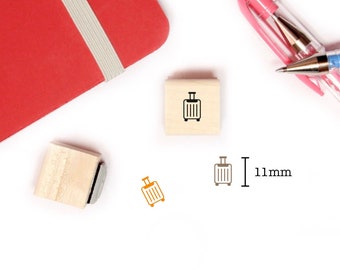 Suitcase Stamp for Planner and Bullet Journal, Mini Icon Wood Stamp 11mm, Travel Icon Stamp