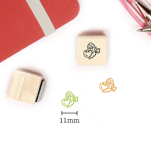 Veggie stamp for planner and bullet journal, Mini wood stamp 11mm