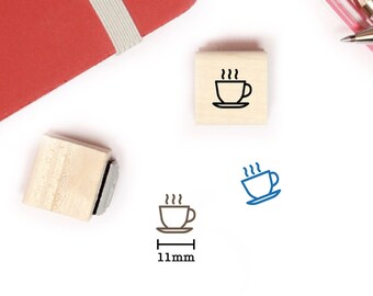 Coffee cup stamp for planner and bullet journal, Mini wood stamp 11mm