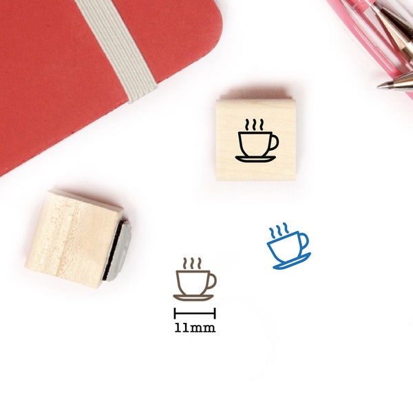 Coffee cup stamp for planner and bullet journal, Mini wood stamp 11mm
