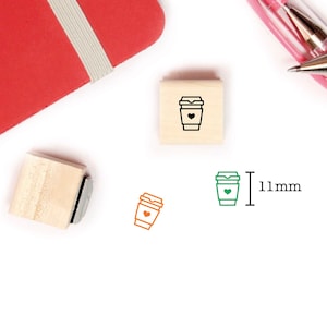 Coffee to go stamp for planner and journal, Mini wood stamp 11mm