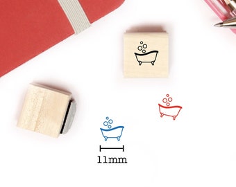 Bath tub stamp for planner and bullet journal, Mini wood stamp 11mm
