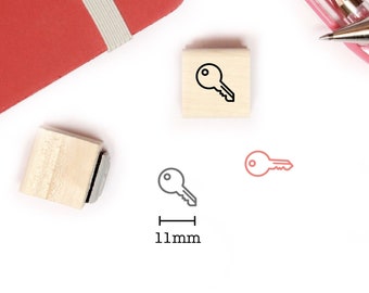 Key stamp for planner and bullet journal, Mini wood stamp 11mm, password stamp