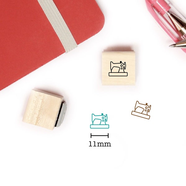 Sewing machine stamp for planner and bullet journal, Mini wood stamp 11mm, Stitching stamp