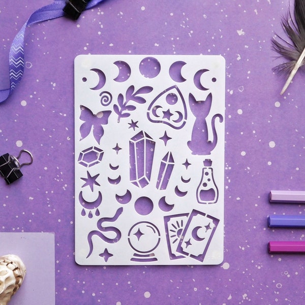 Magic Stencil for Bullet, Witchcraft Doodle Stencil for Planners and Bujo, Moon Phase Stencil