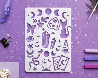 Magic stencil for Bullet journal and planner, Witchcraft Doodle stencil for planners and Bujo, Moon phase stencil