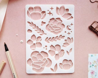 Flower stencil for Journal and planner, Peony Flower stencil for planners and Bujo, Decorative stencil