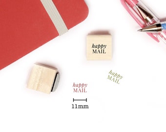 Happy mail stamp for planner and bullet journal, Mini wood stamp 11mm, mail stamp