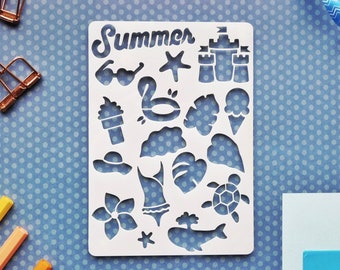 Summer stencil for Journal and Planner, Summer Doodle Stencil for Planners and Bujo, Scrapbooking stencil