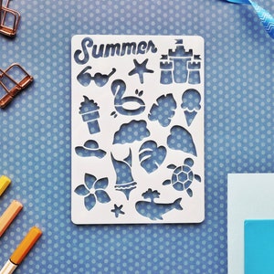Summer stencil for Journal and Planner, Summer Doodle Stencil for Planners and Bujo, Scrapbooking stencil