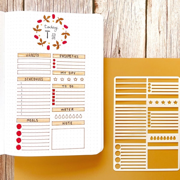 Daily Layout Stencil for Bullet Journal and Planner, Today Spread Template Stencil, Weekly Layout Stencil