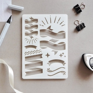 Vintage Banner Stencil for Journal and Planner, Ribbons template stencil, Decorative stencil