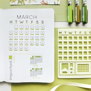 Monthly Overview Calendar Stencil for Journal and Planner, Monthly Layout Stencil, Planner Template Stencil