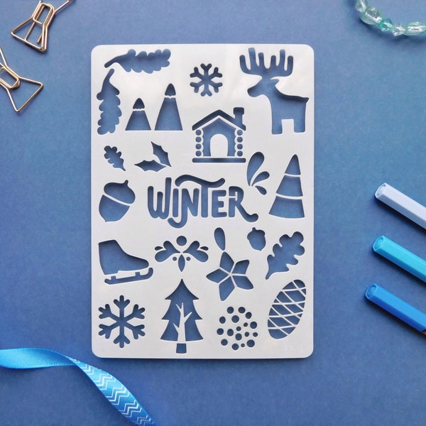 Winter Stencil for Journal and Planner, Christmas Doodle Stencil for Planners and Bujo, Cosy Winter Stencil