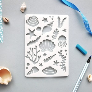 Muschelschablone für Kreativtagebuch, Sommerliche Meeresbodendekoration für BuJo, Ozeanschablonen für Notizbuch und Scrapbooking, Briefpapiergeschenk