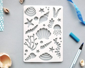 Seashell Stencil for Journal, Ocean Stencil for Planners and BuJo, Summer Decorative Coral Stencil