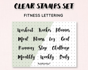 Fitness lettering clear stamps, Sport tracker layout stamp set for journal and planner
