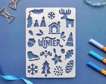 Winter Stencil for Journal and Planner, Christmas Doodle Stencil for Planners and Bujo, Cosy Winter Stencil