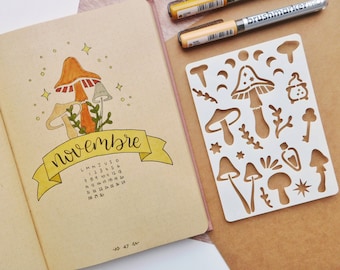 Zauberpilz-Schablone für Journal und Planer, Zauber-Kritzel-Schablone für Planer und Bullet Journal, Gemütliche Schablone