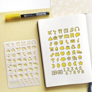 Schablone mit täglichen Symbolen für Tagebuch und Planer, 42 Lebenssymbole + Digitaluhr und Zahlen Bild 7