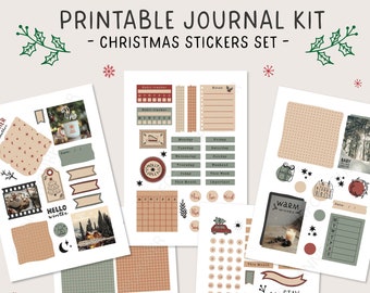 Printable Christmas stickers kit for Journal and planner, printable stickers for journaling, Set of printable winter stickers PNG