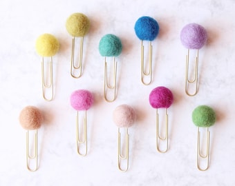 Felt pompom paperclip for planner,  journal fancy bookmark, Pink pom paperclip, Planner accessories