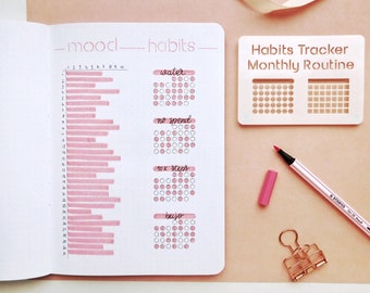 Mini Stencil Habit Tracking para Bullet Journal y Planner, Stencil Habit Tracker, Agenda Layout
