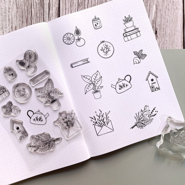 Cosy Spring Stamp Set For Bullet Journal and Scrapbooking, Succulent Clear Stamp Set