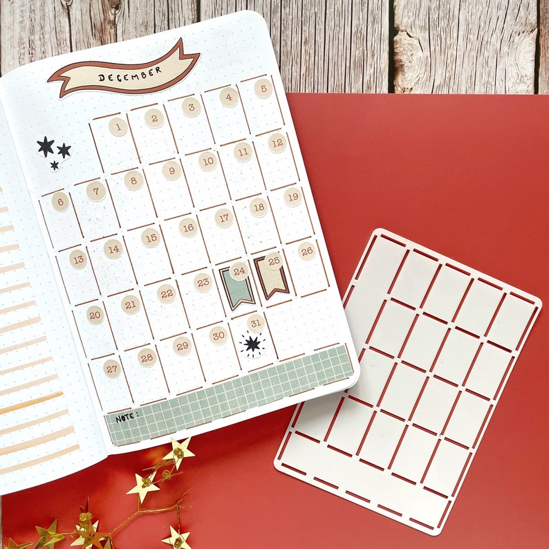 Monthly Overview Calendar Stencil for Journal and Planner, Monthly Layout Stencil for B6 Notebook, Planner Template Stencil 画像 4