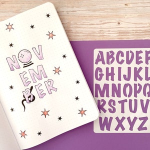 Stencil alfabeto per Bullet Journal, stencil lettering per Art Journal e Scrapbooking