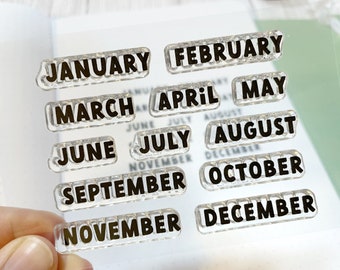 Klarsichtstempel mit Monatsbeschriftung, Kalenderstempelset für Tagebuch und Planer