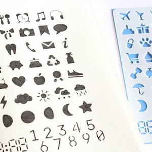Schablone mit täglichen Symbolen für Tagebuch und Planer, 42 Lebenssymbole + Digitaluhr und Zahlen Bild 10