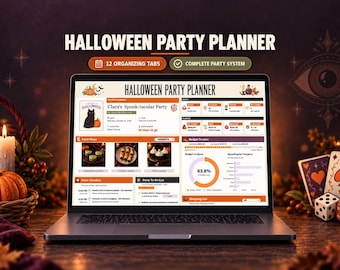 Halloween Party Planner Template, Google Sheets Party Overview, Checklist and Planning Dashboard
